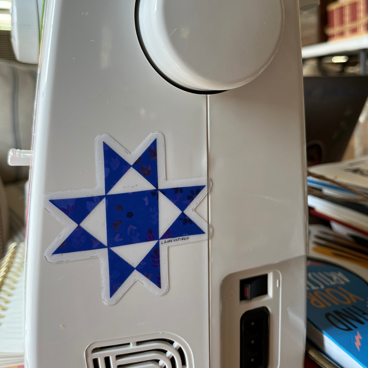 Blue Ohio Star Quilt Block Vinyl Stickers, Sewing Stickers