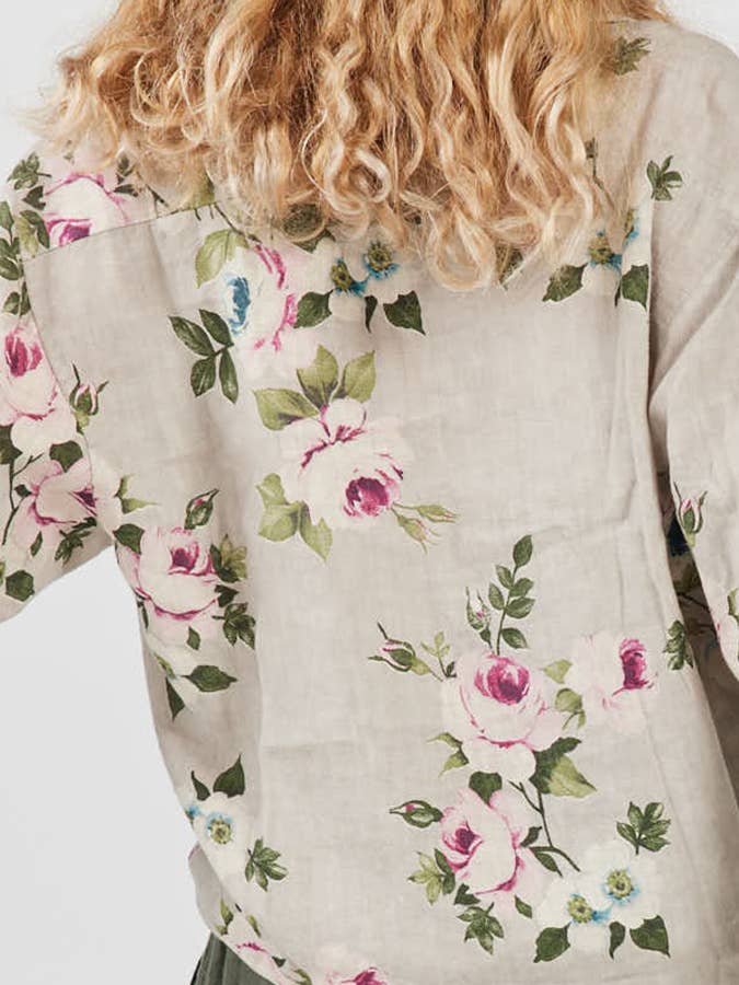 WOMEN'S - Linen FLORAL Teddy Shirt