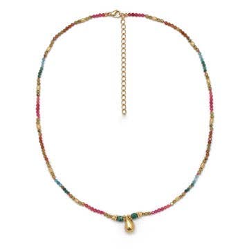 Gold Drop Malachite Beaded Necklace