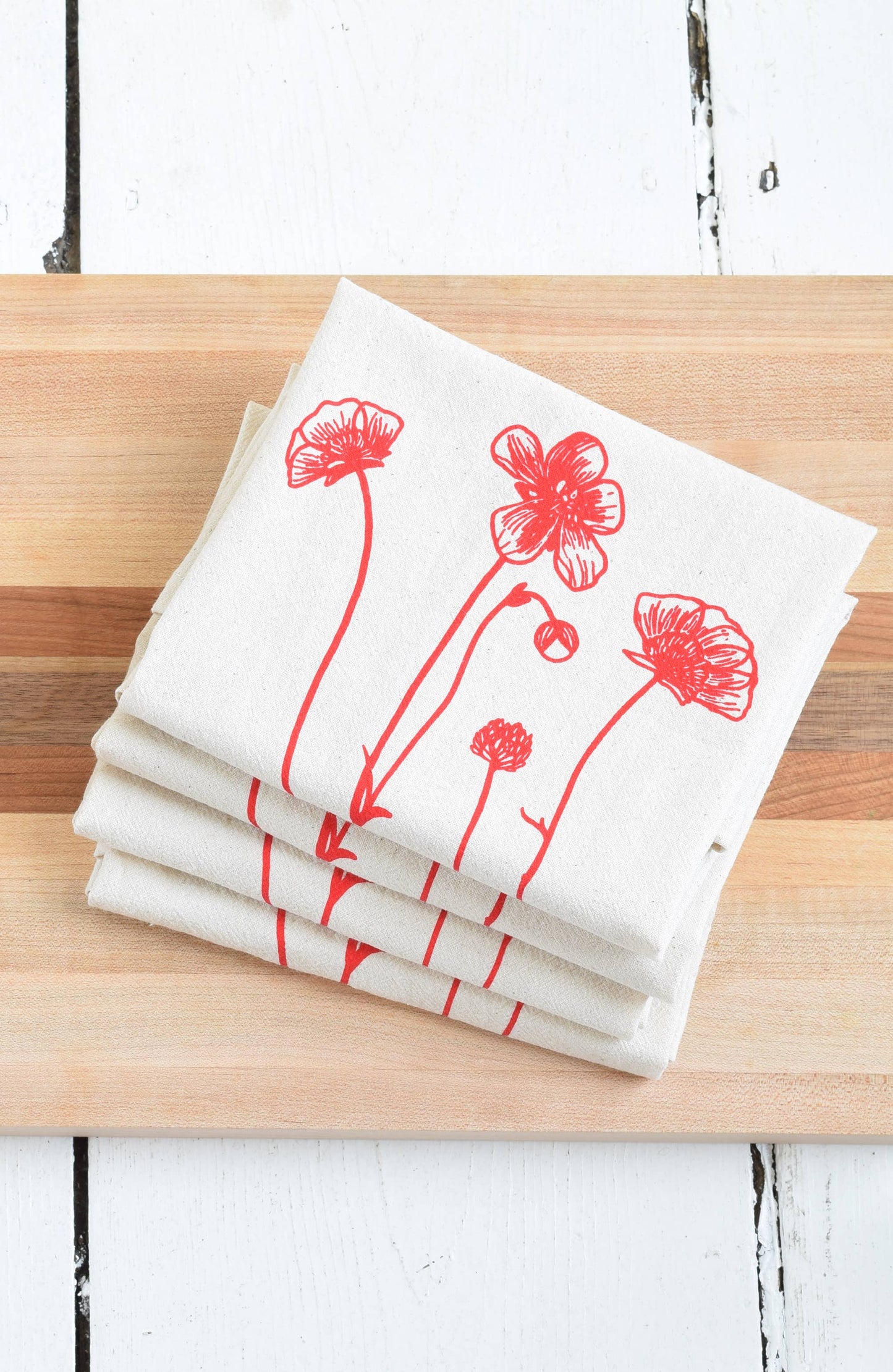 Organic Cotton Napkins - Flower in Red - Set of 4 - Eco