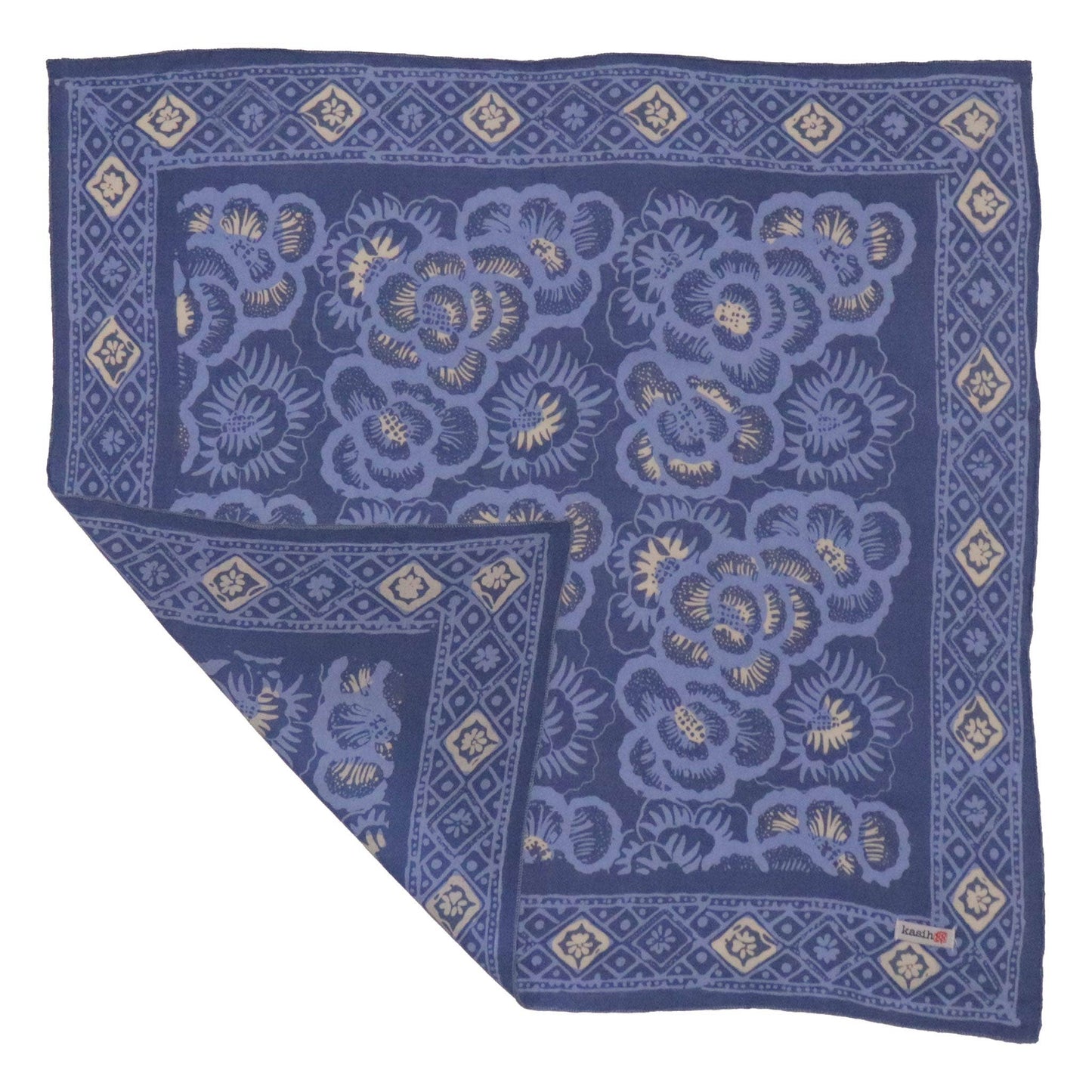 Batik Bandana Blue Roses, Lightweight 100% cotton, Hand Dyed Hand Painted