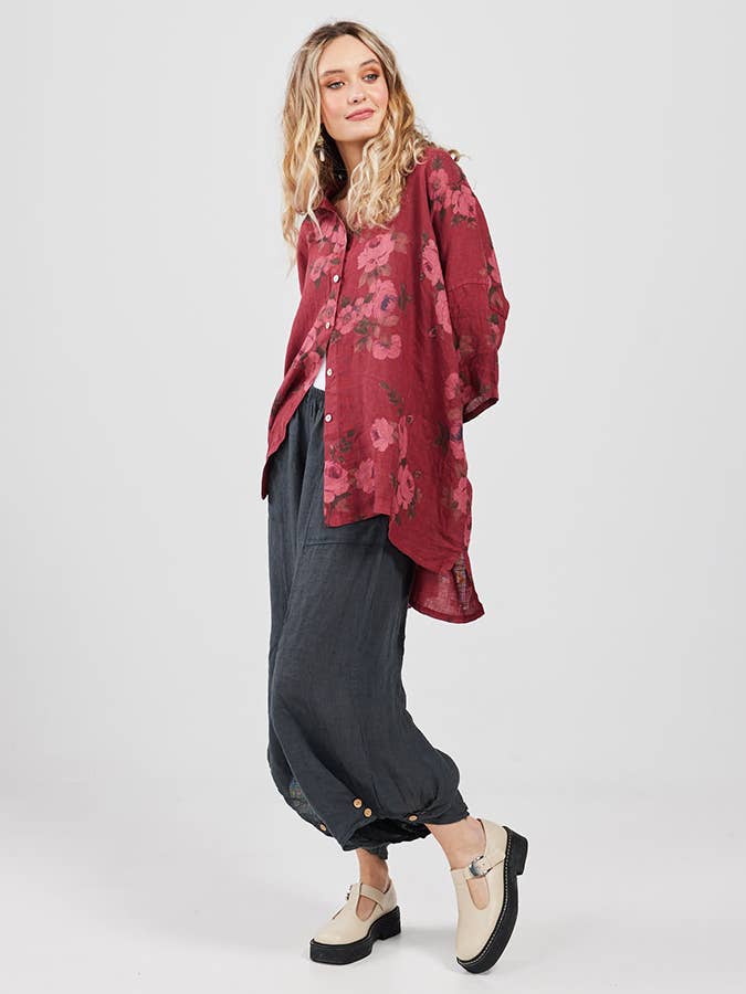 WOMEN'S - Linen FLORAL Teddy Shirt