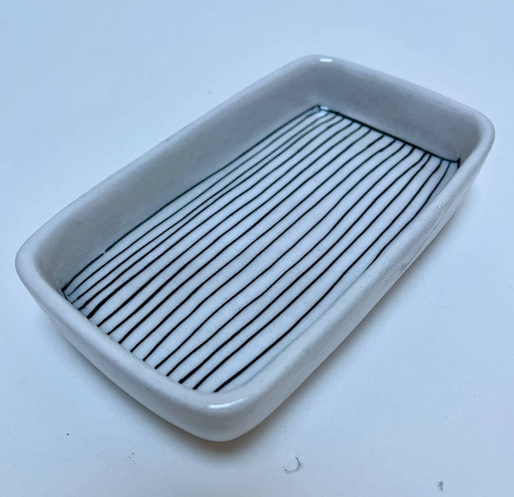 Pottery Soap Dish Striped Black
