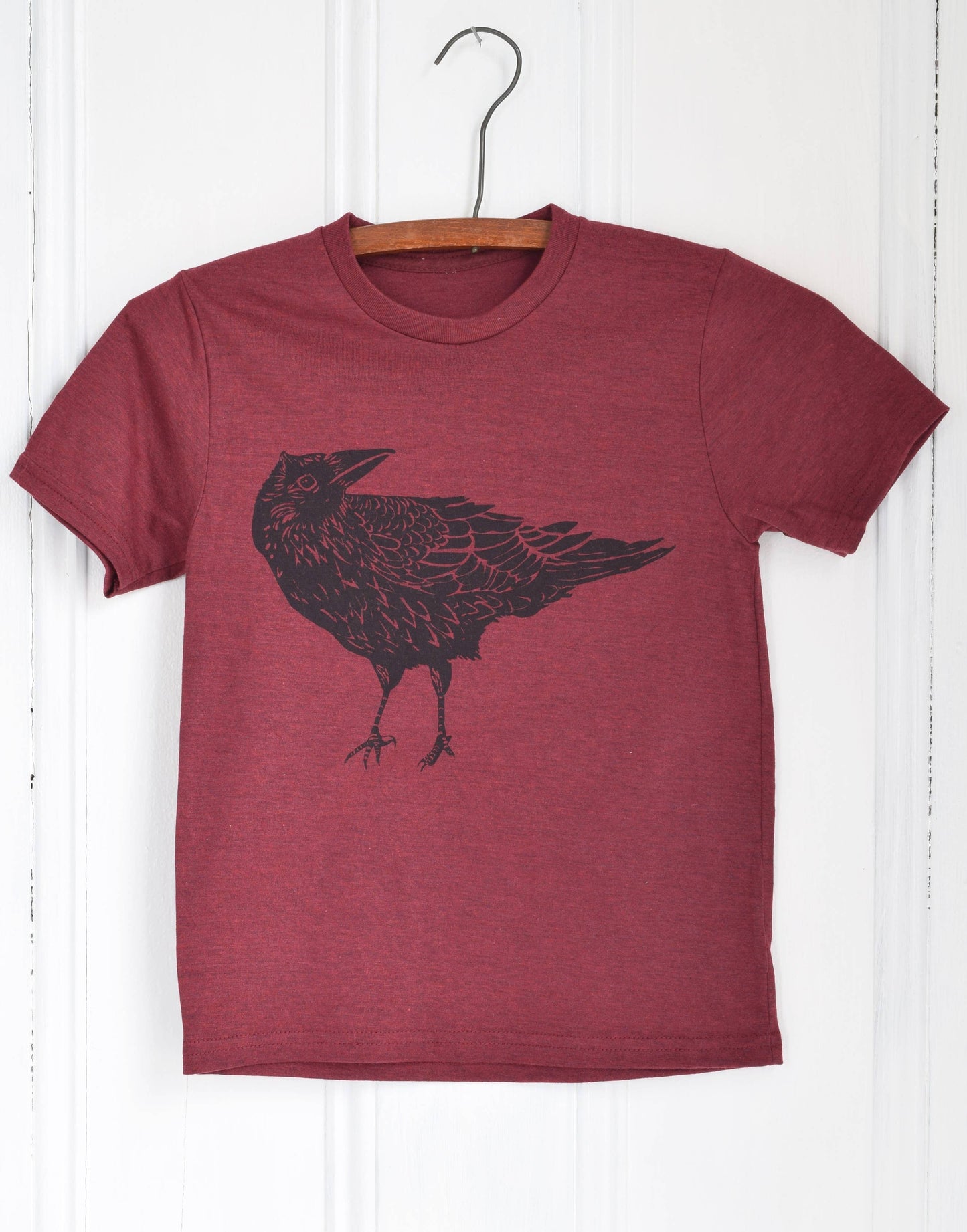 Kid's Organic Crow T-Shirt in Maroon - Super Soft - Bird Tee