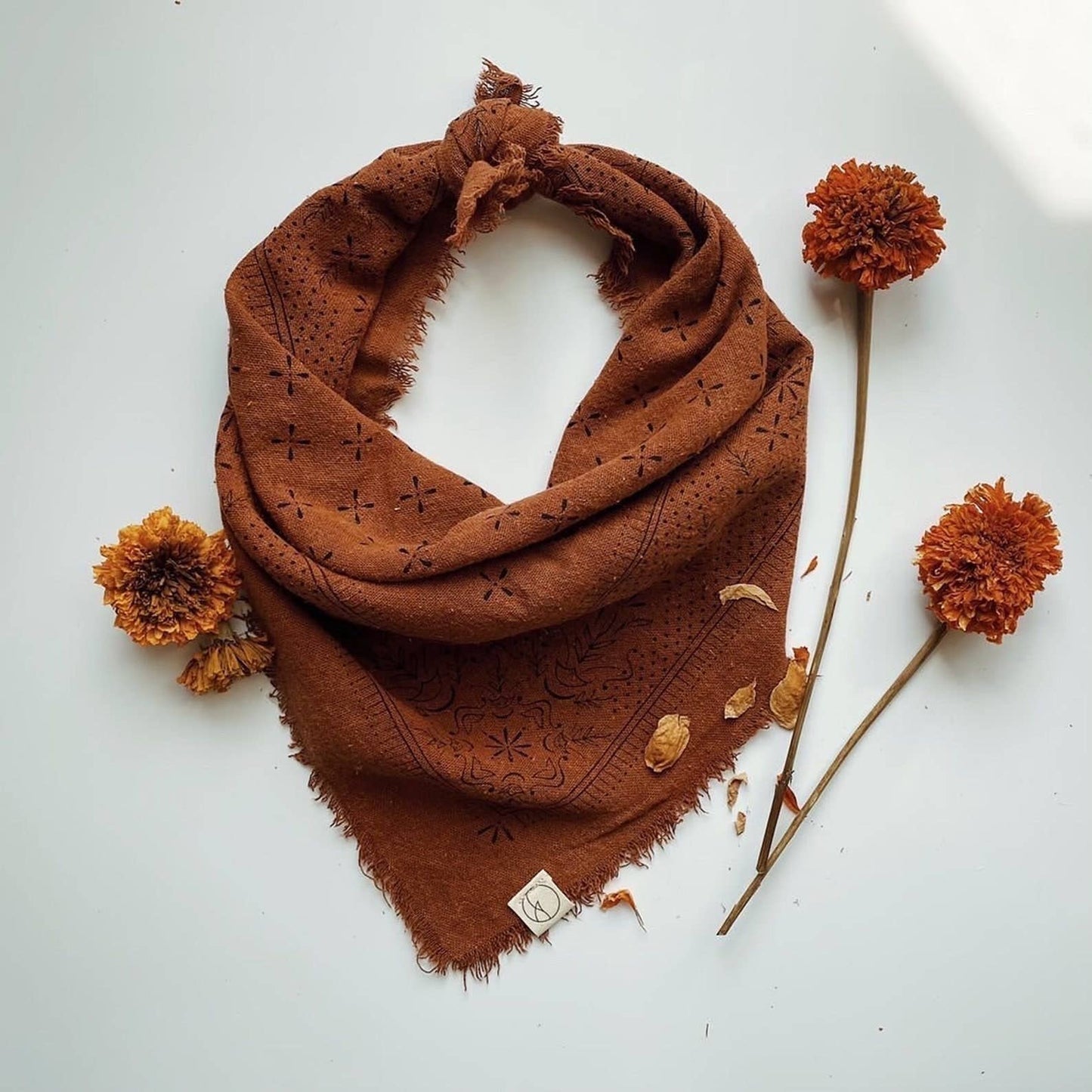 Terra Cotta Classic Print Naturally Dyed Bandana (black)