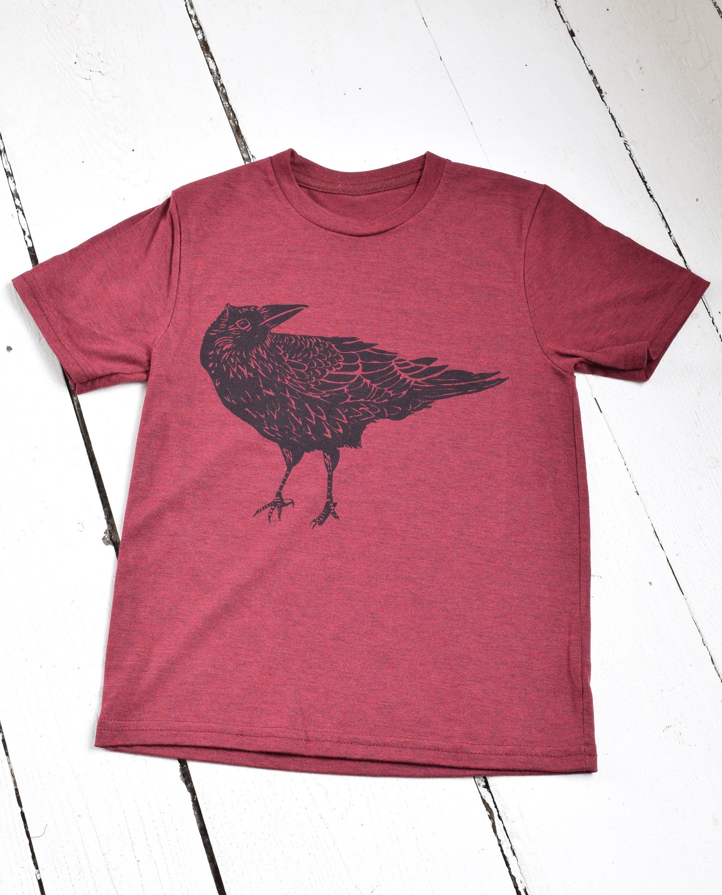 Kid's Organic Crow T-Shirt in Maroon - Super Soft - Bird Tee
