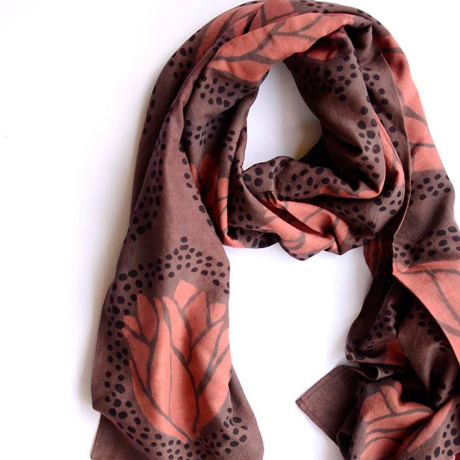 Plum Leaf Block Print Scarf | Women Accessories - Mia