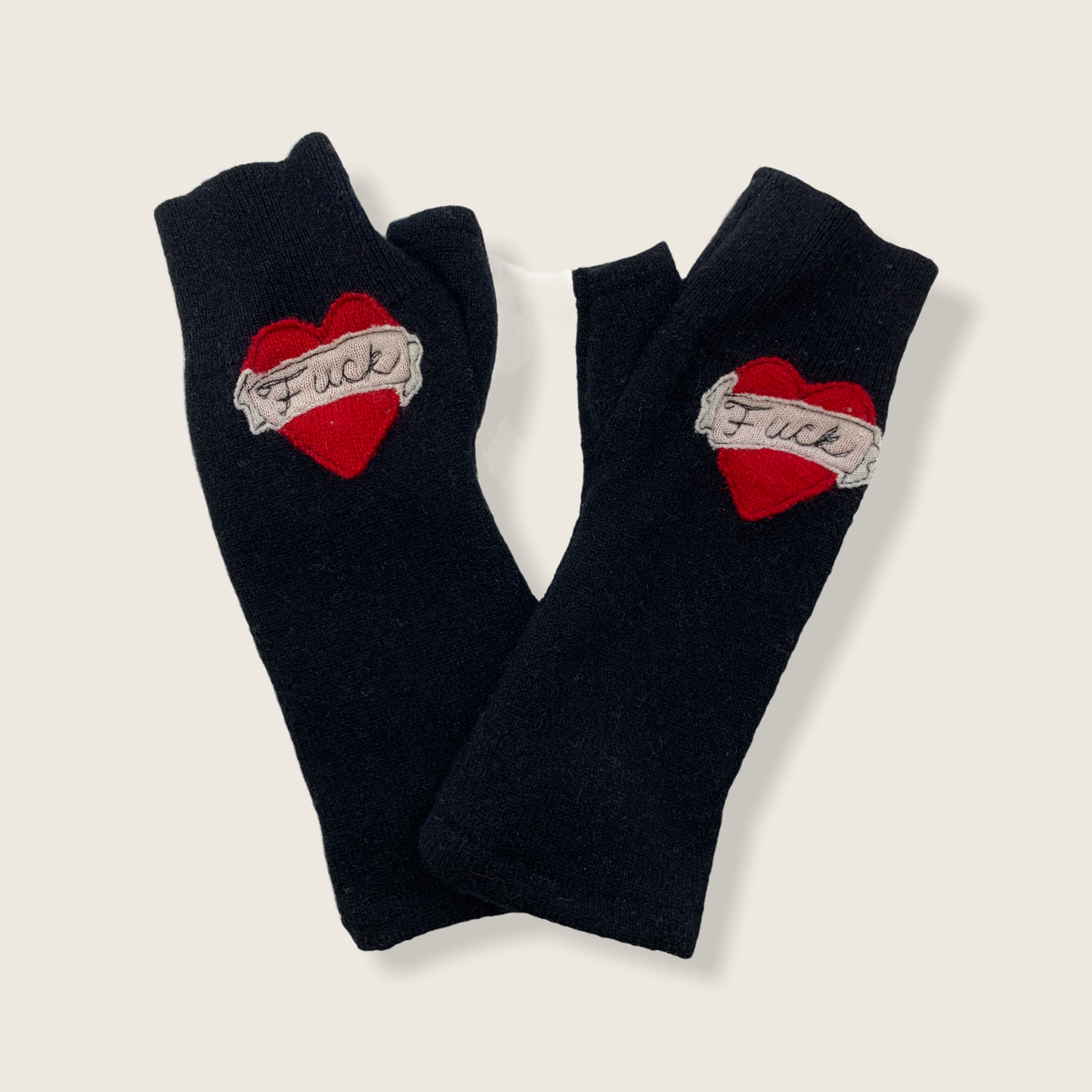Fingerless Cashmere Gloves-Tattoo Heart Fuck