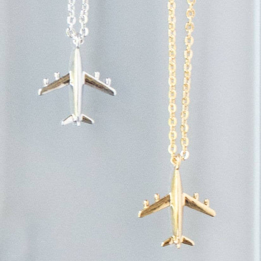 Airplane Charm Pendant Dainty Necklace Gold Silver Plane