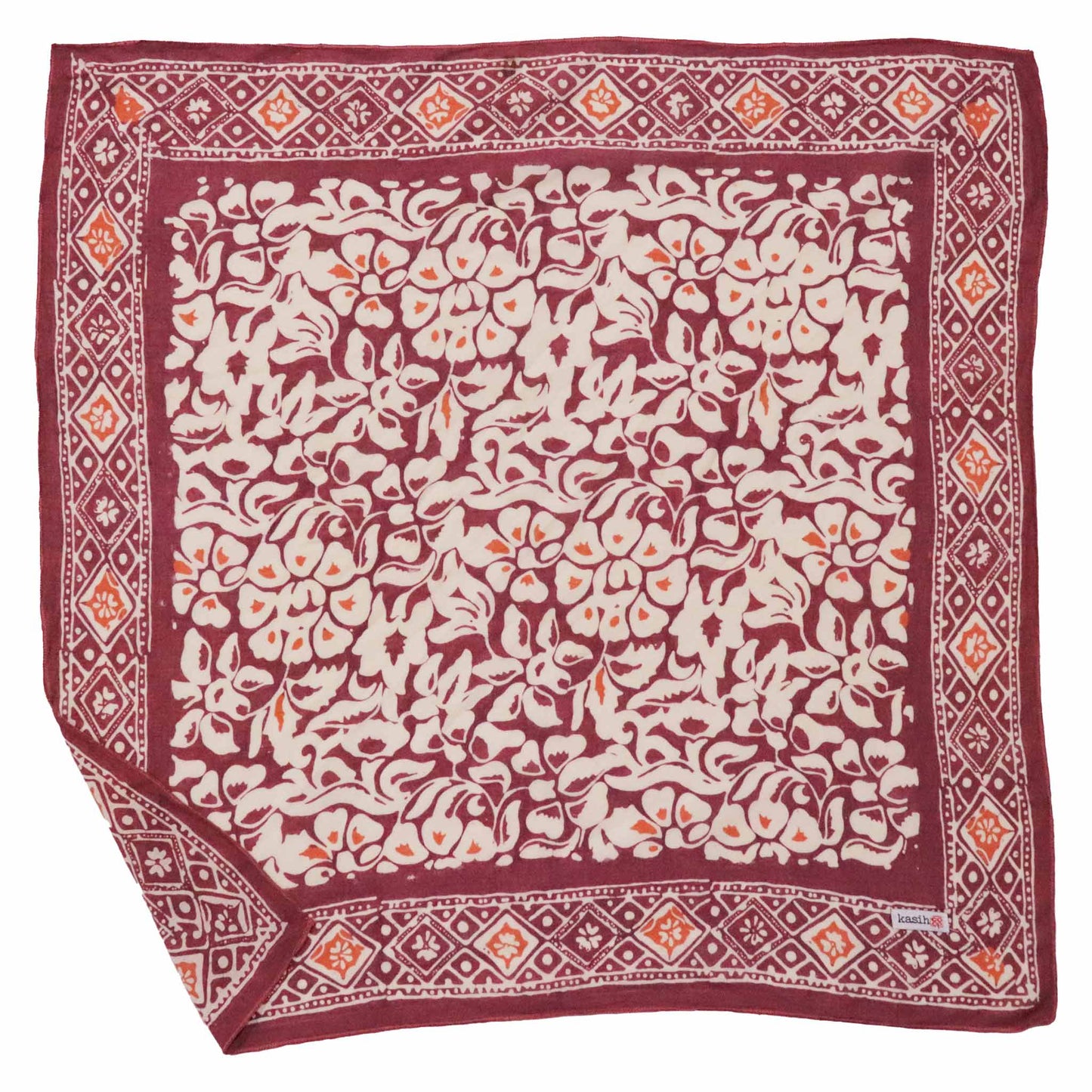 Hand Dyed Batik Bandana, Plum Haze, Floral, Purple, Scarf, 100% Cotton