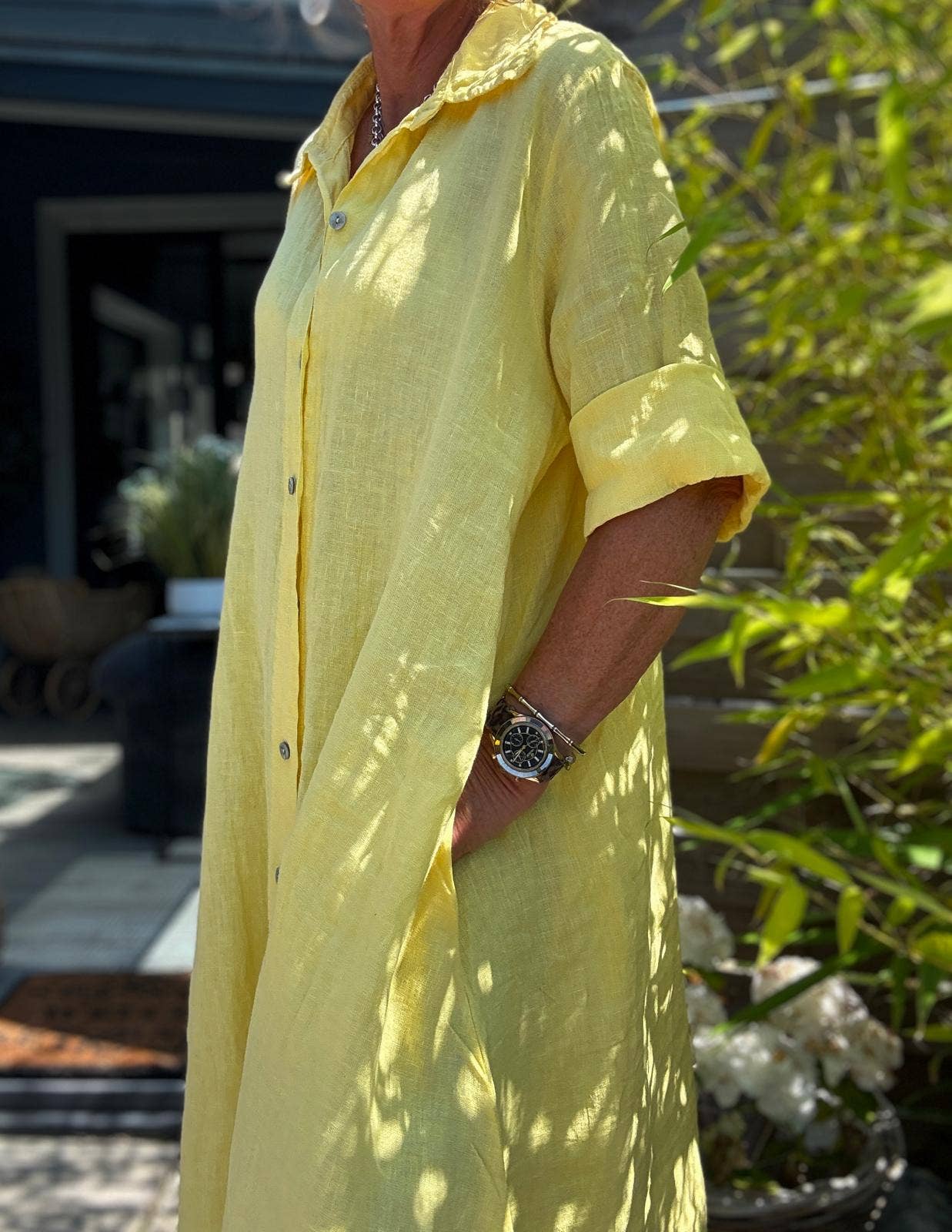 LONG LINEN DRESS WITH POCKETS