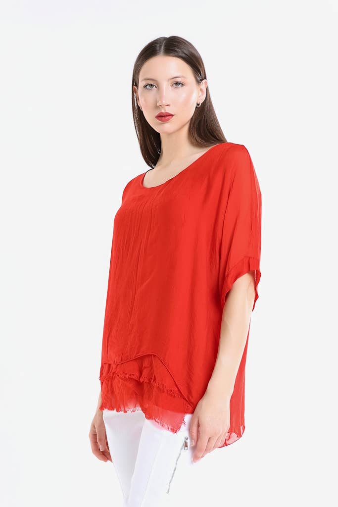 Adriana Silk Double Raw Edge Top (BQ209)