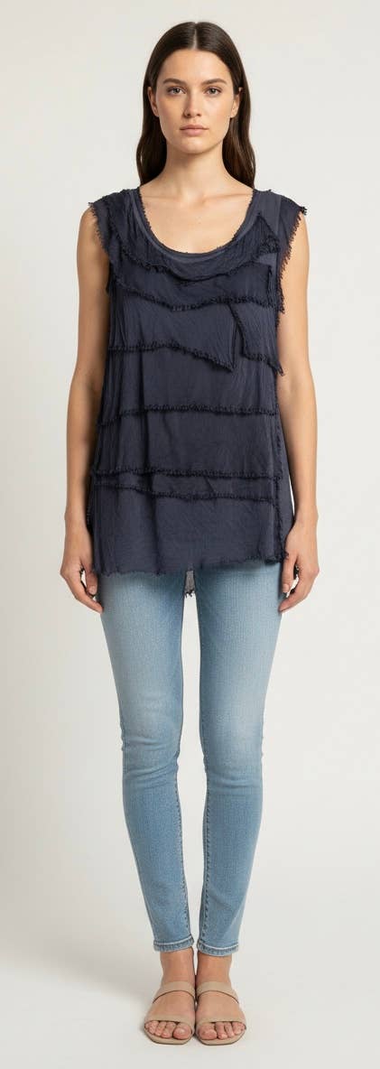 Silk Sleveless Ruffle Top 
