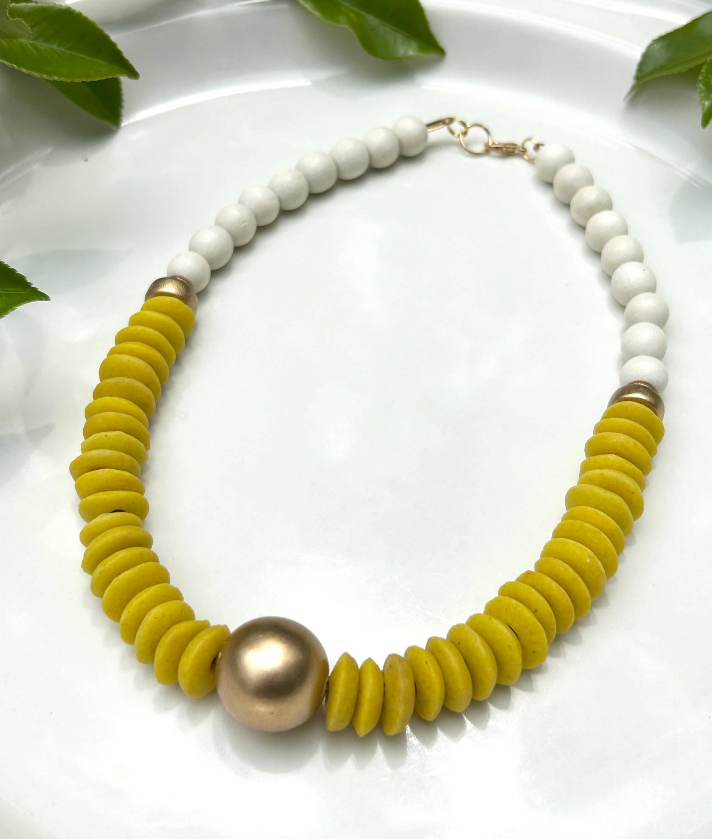Yellow beaded statement collar necklace ashanti beads