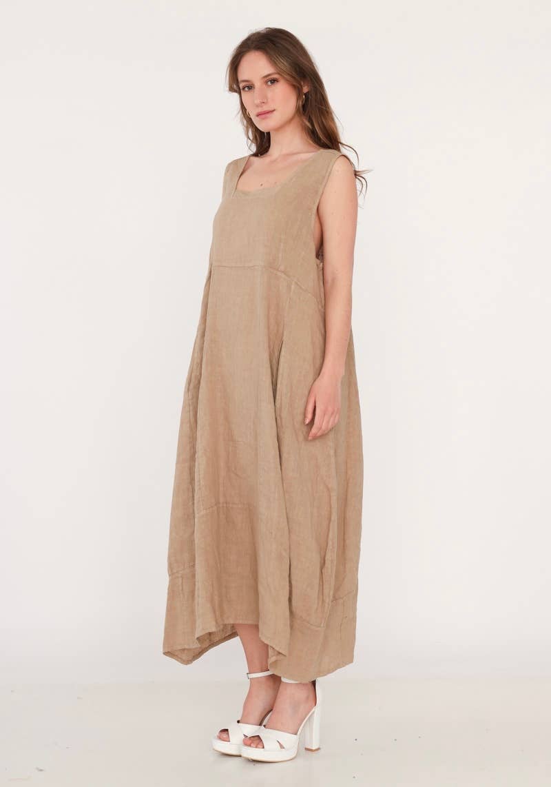 322 Solid women's linen dress with pocket