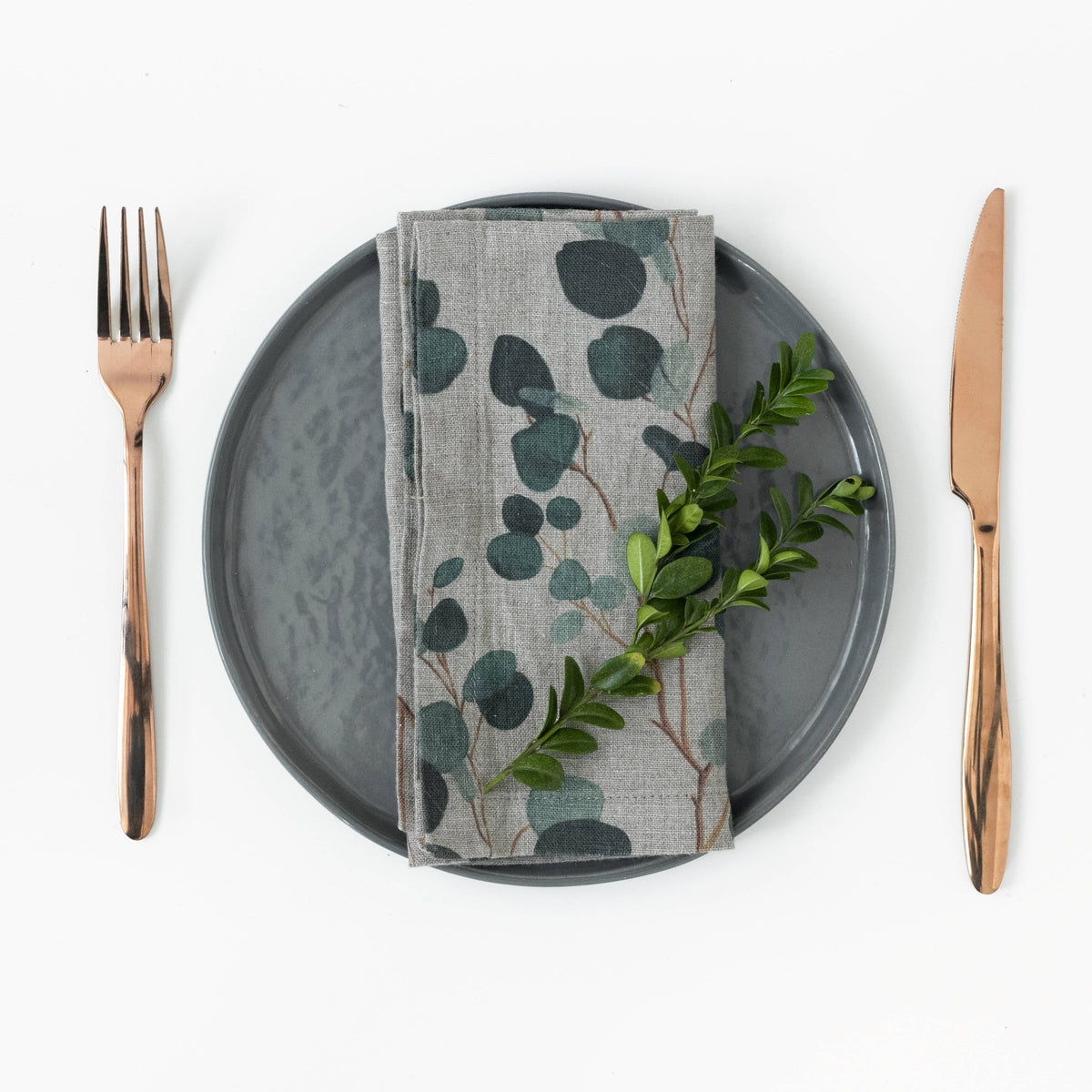 Eucalyptus on Natural Linen Napkins Set of 2
