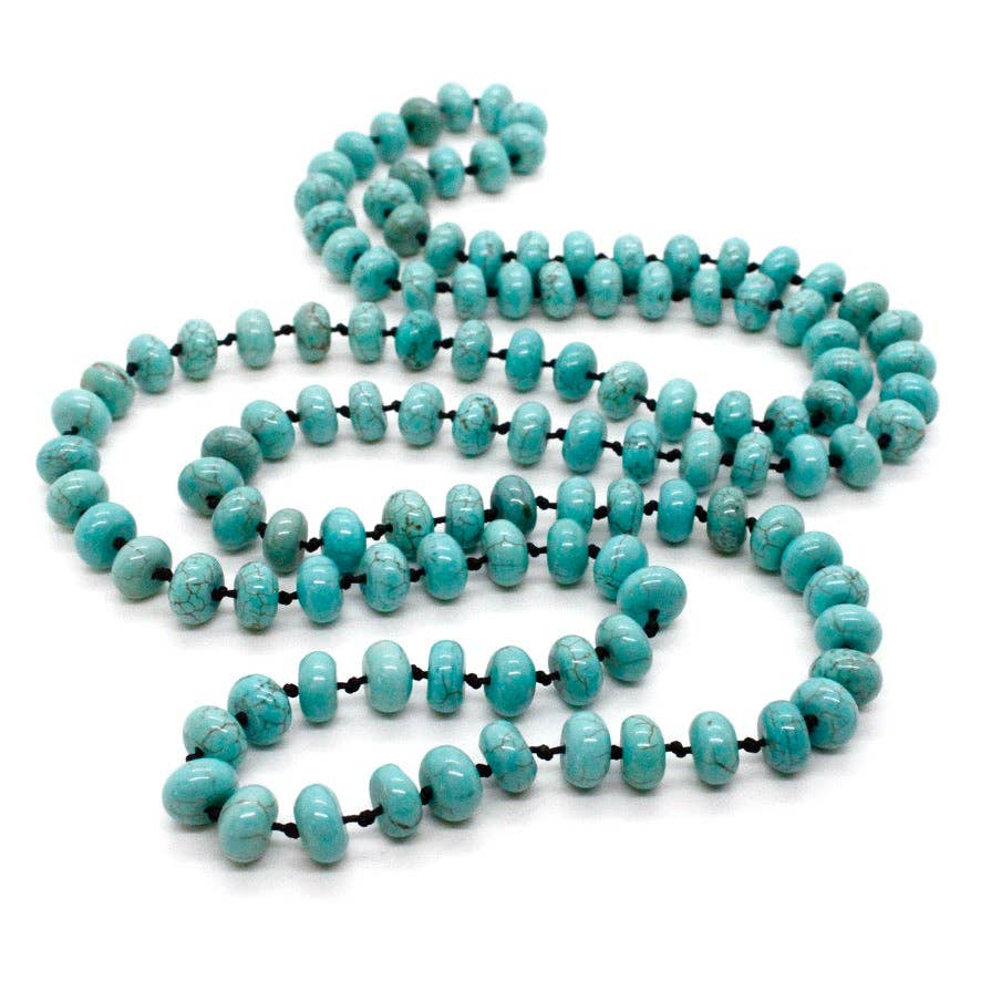 Hand-Knotted Long Turquoise Rondelle Bead Necklace - NL-TQ1