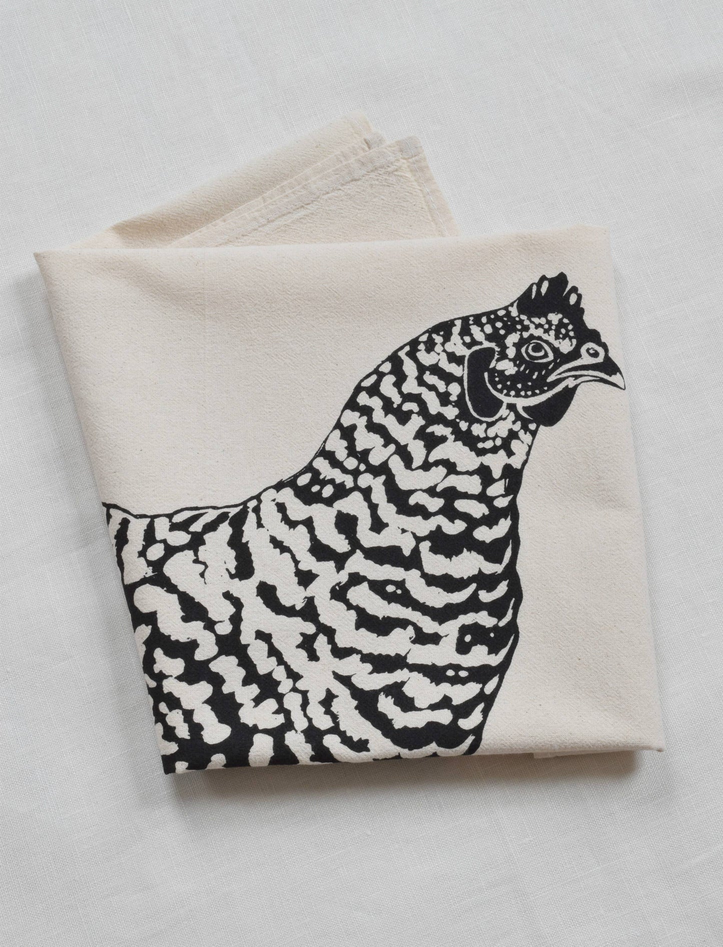Organic Cotton Chicken Tea Towel - Black Print - Farm Hen