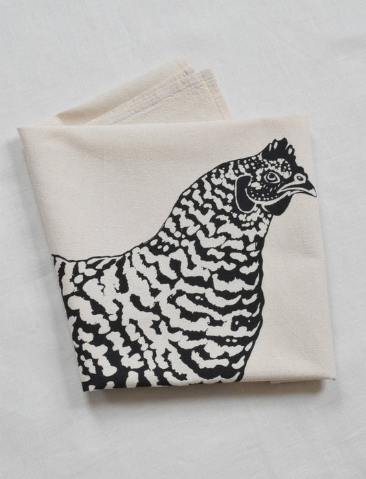 Organic Cotton Chicken Tea Towel - Black Print - Farm Hen