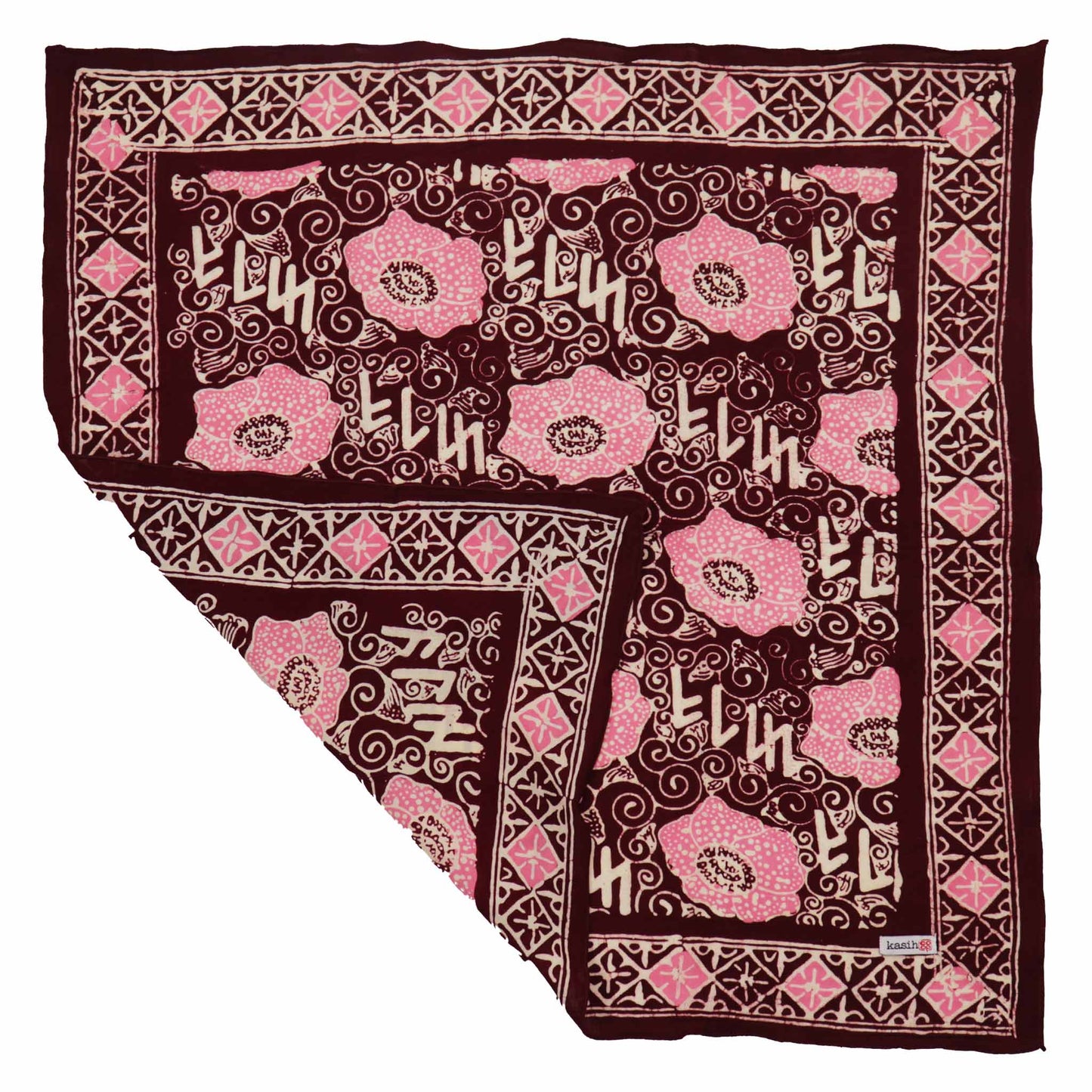 Hand Dyed Batik Bandana, Pink Corpse Flower, Giant Padma, Red, Pink