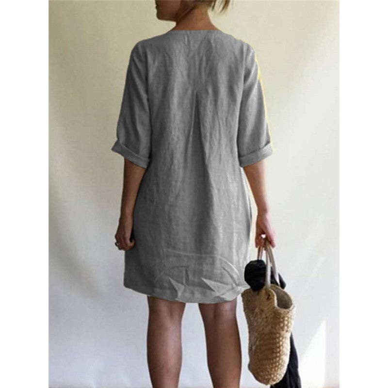 Casual Loose V-Neck Solid Color Dress