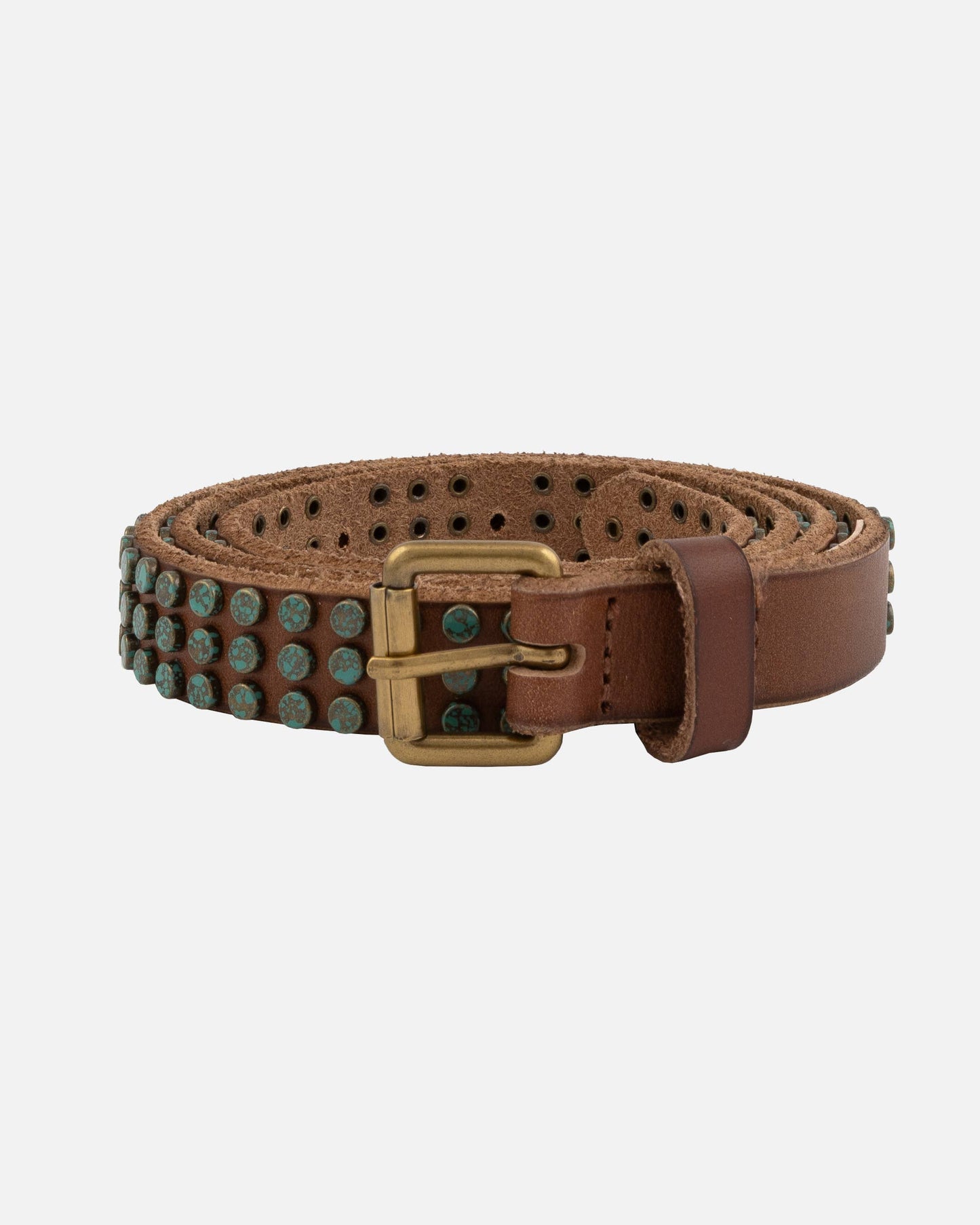 Azra | Leather Belt with Turquoise Patina Studs