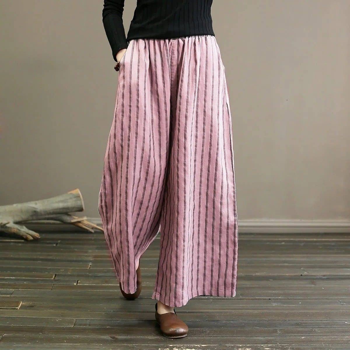 Striped Casual Straight Leg Cropped Trousers