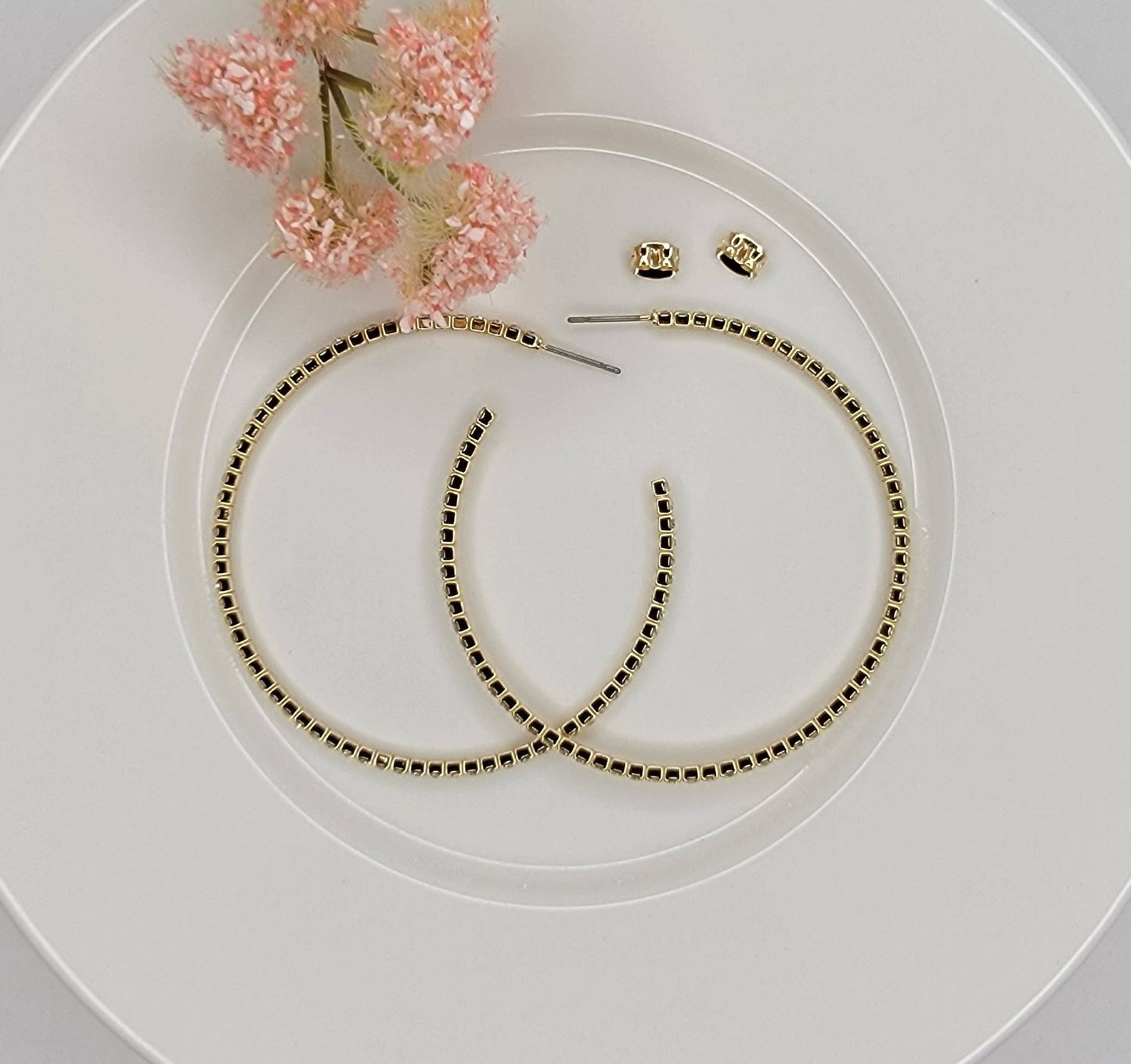 2 1/4" Diameter Large Size Rhinestone Hoop Earring