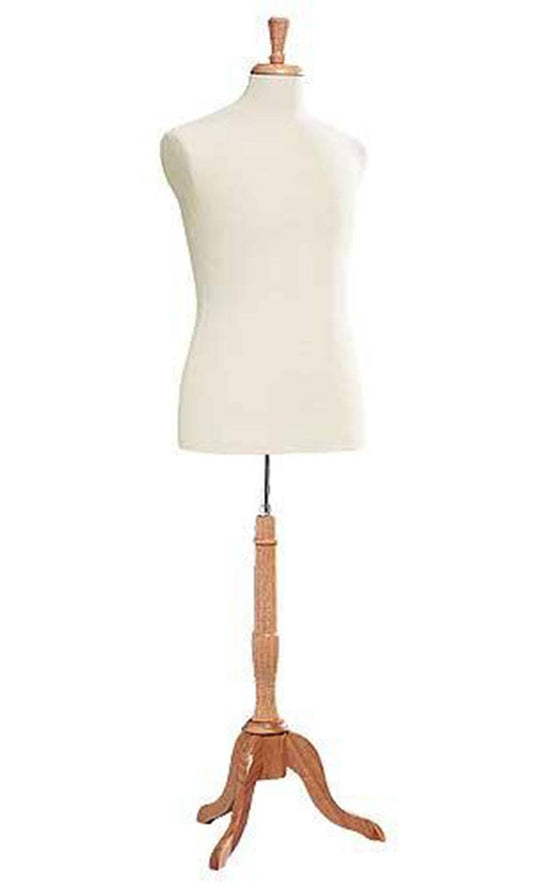 Male Off-White Jersey Suit Form with Wood Base and Finial
