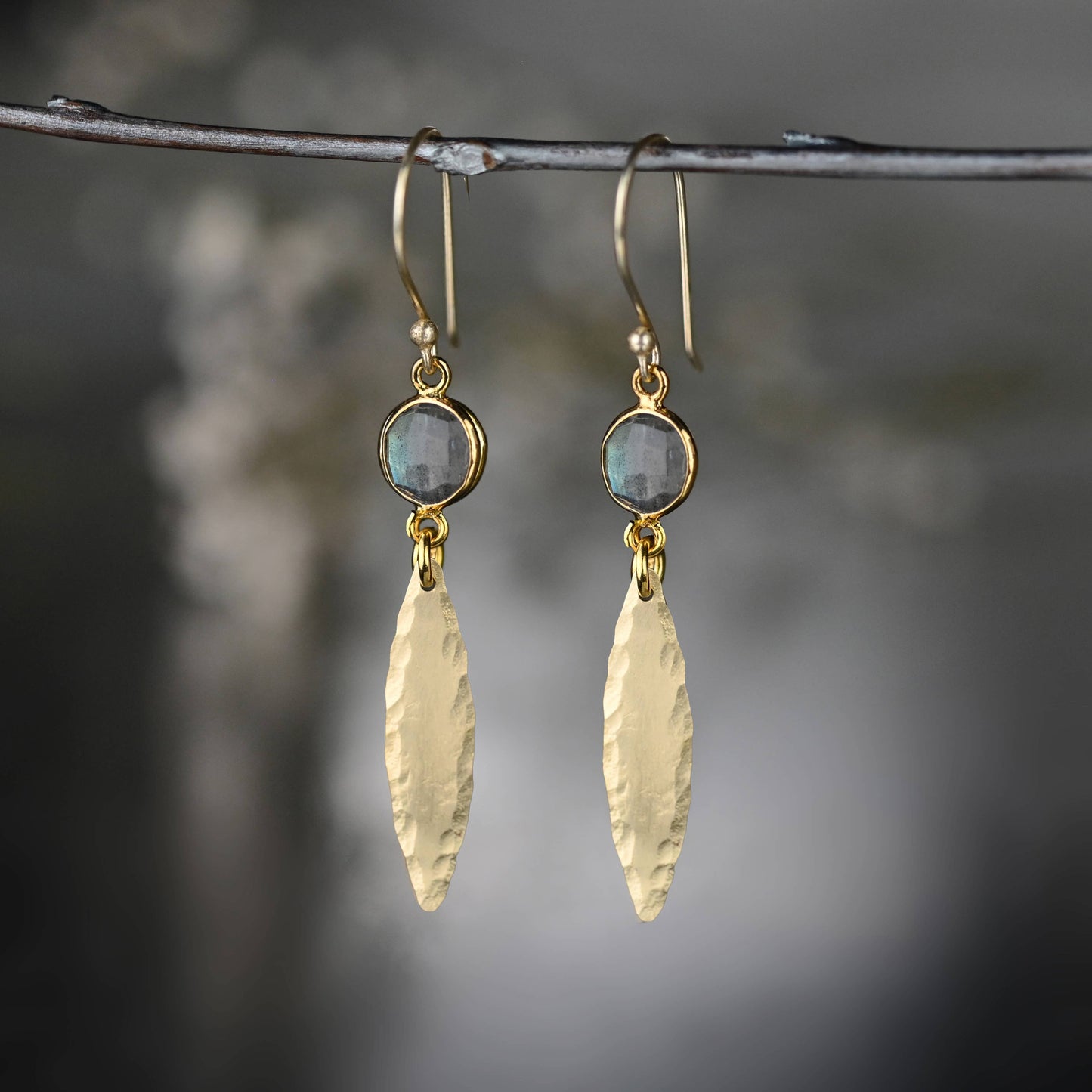 Brass Hammered Marquise w/ Semi Precious Earrings