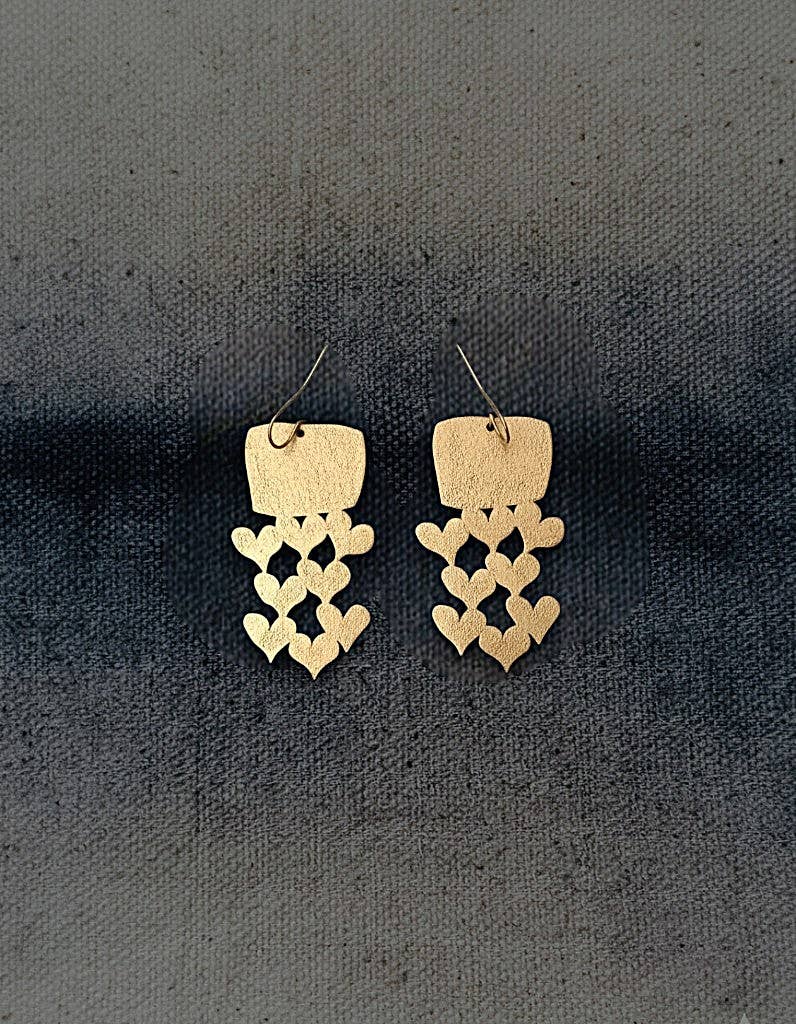 Contemporary handmade brass earrings designed as meaningful