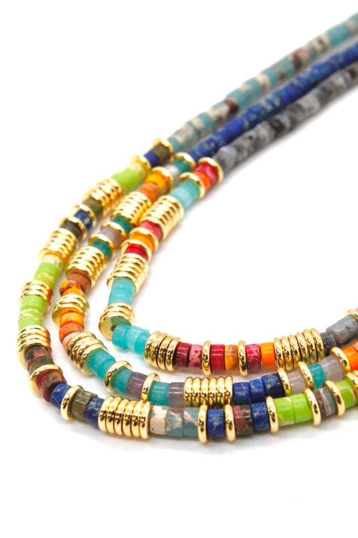 Bright Stone and Gold Beaded Short Necklace -French Flair Collection-