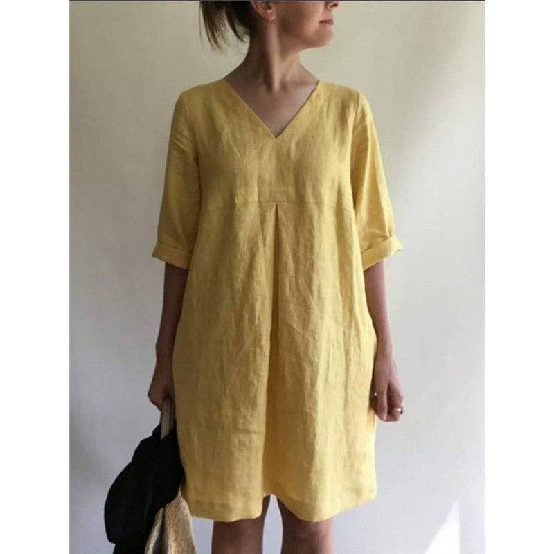 Casual Loose V-Neck Solid Color Dress