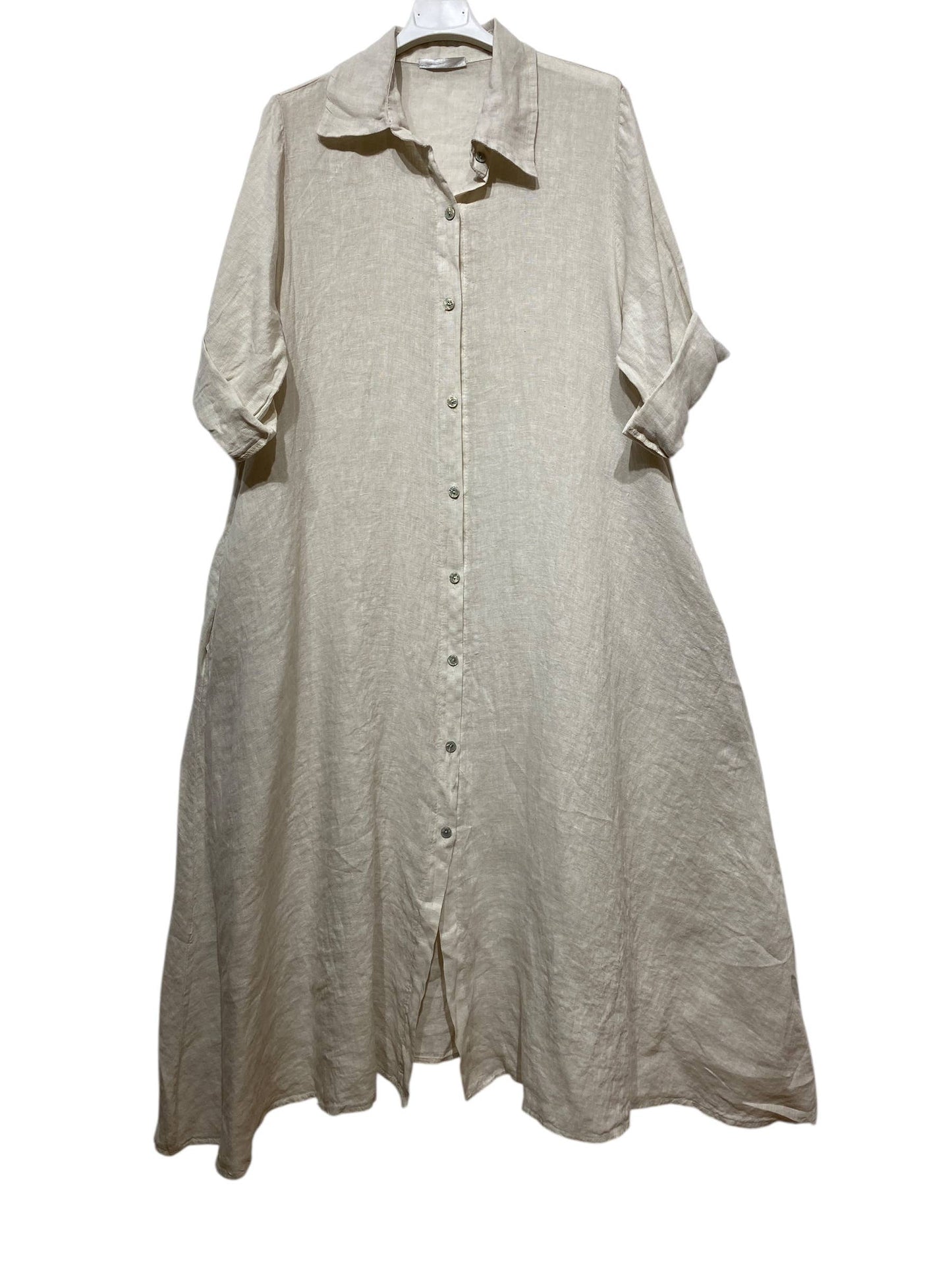LONG LINEN DRESS WITH POCKETS