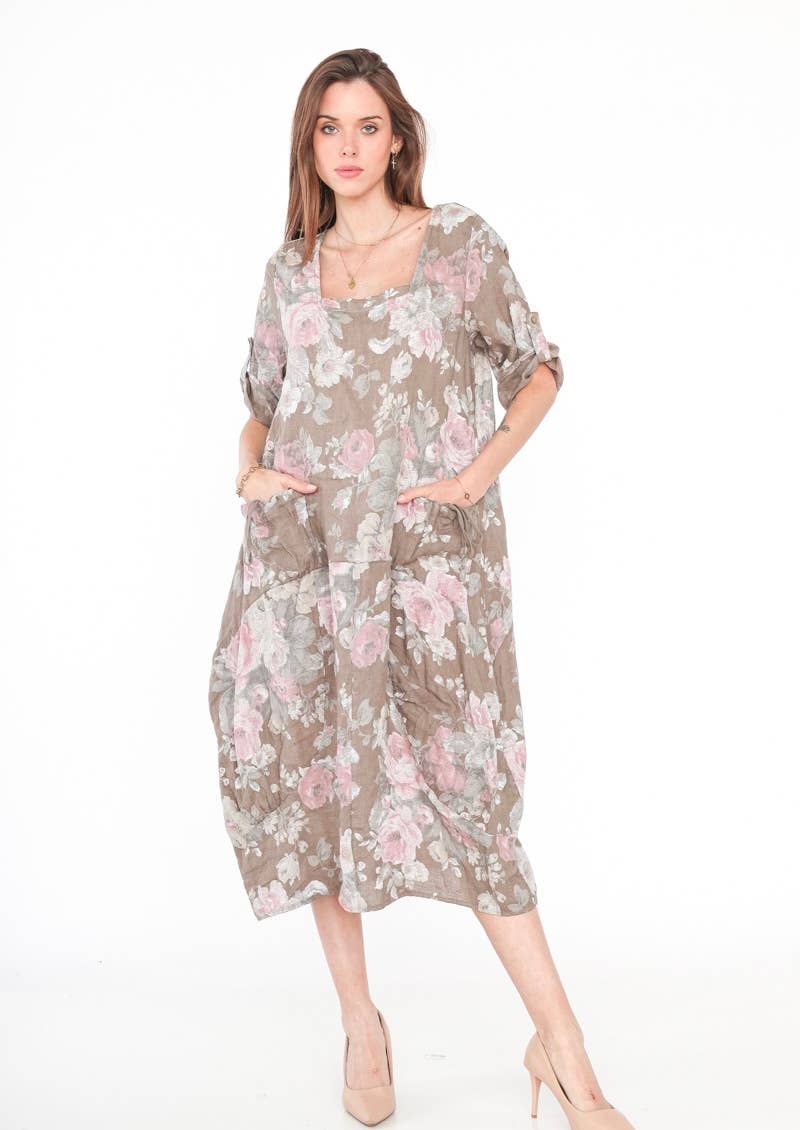 7697 LINEN DRESS, FLORAL SPRING SUMMER CLOTHING