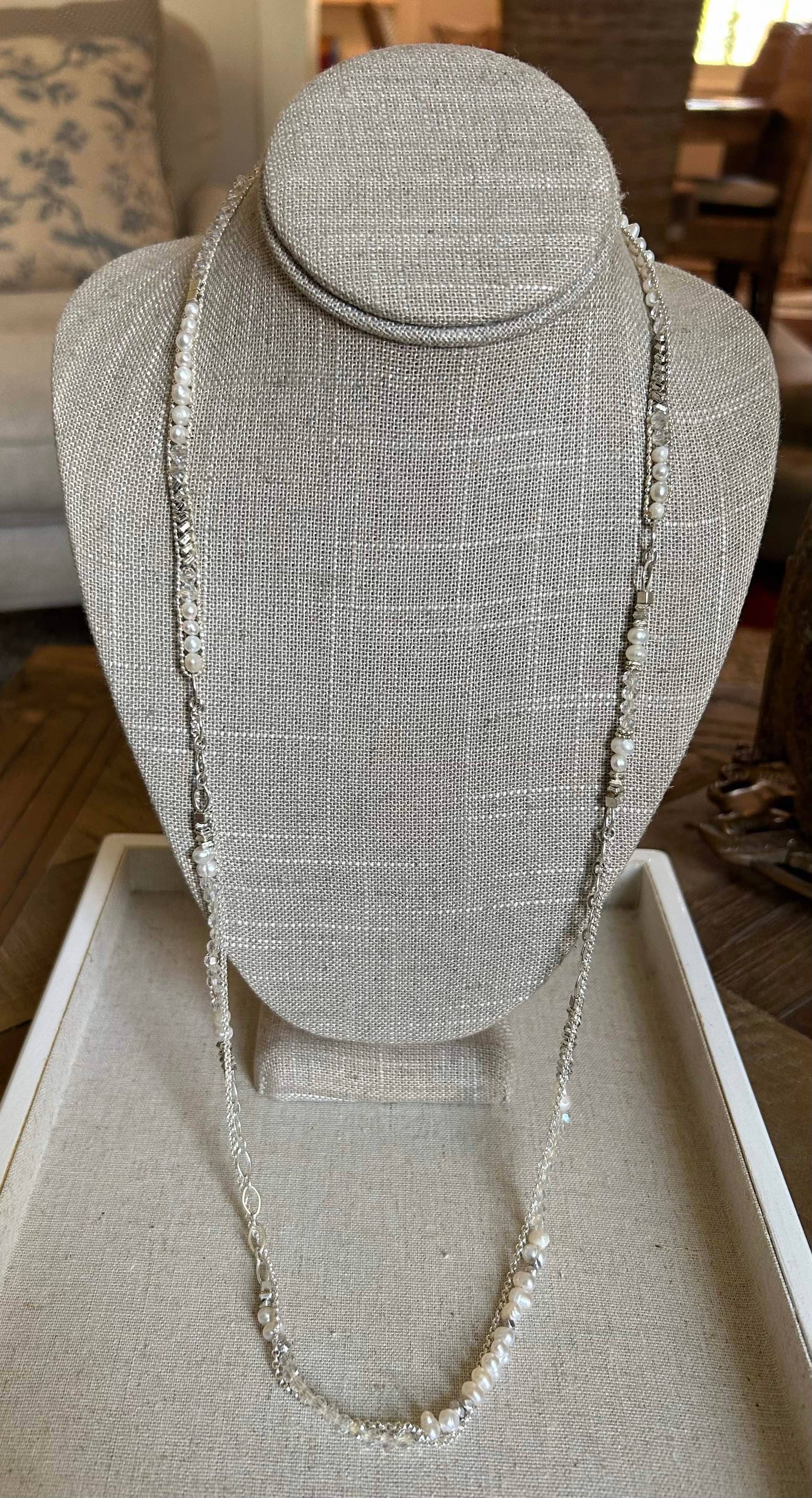 Pearl, Chain, and Crystal Necklace Wrap Bracelet