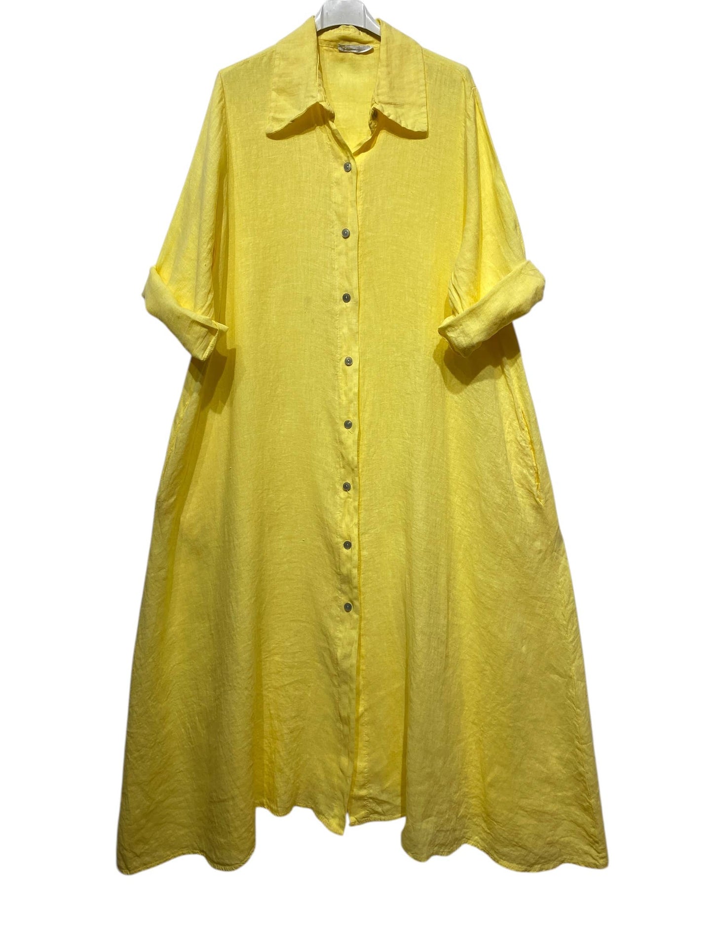 LONG LINEN DRESS WITH POCKETS