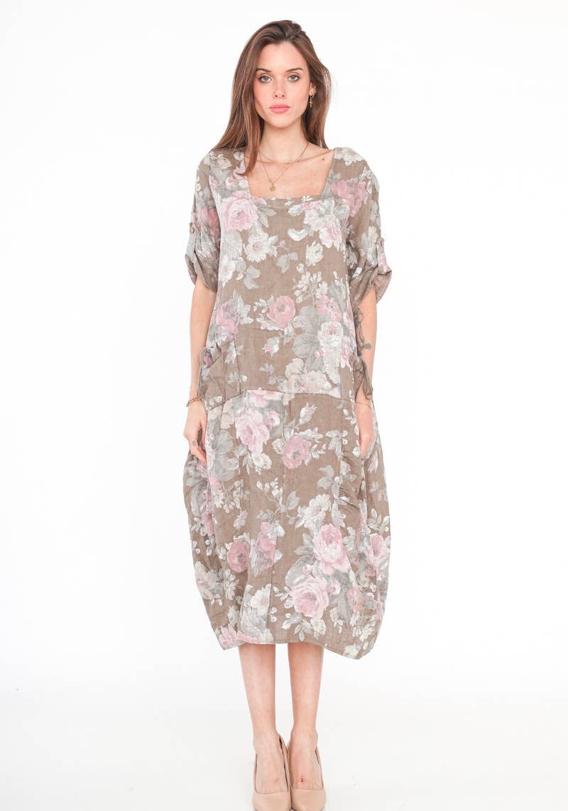 7697 LINEN DRESS, FLORAL SPRING SUMMER CLOTHING