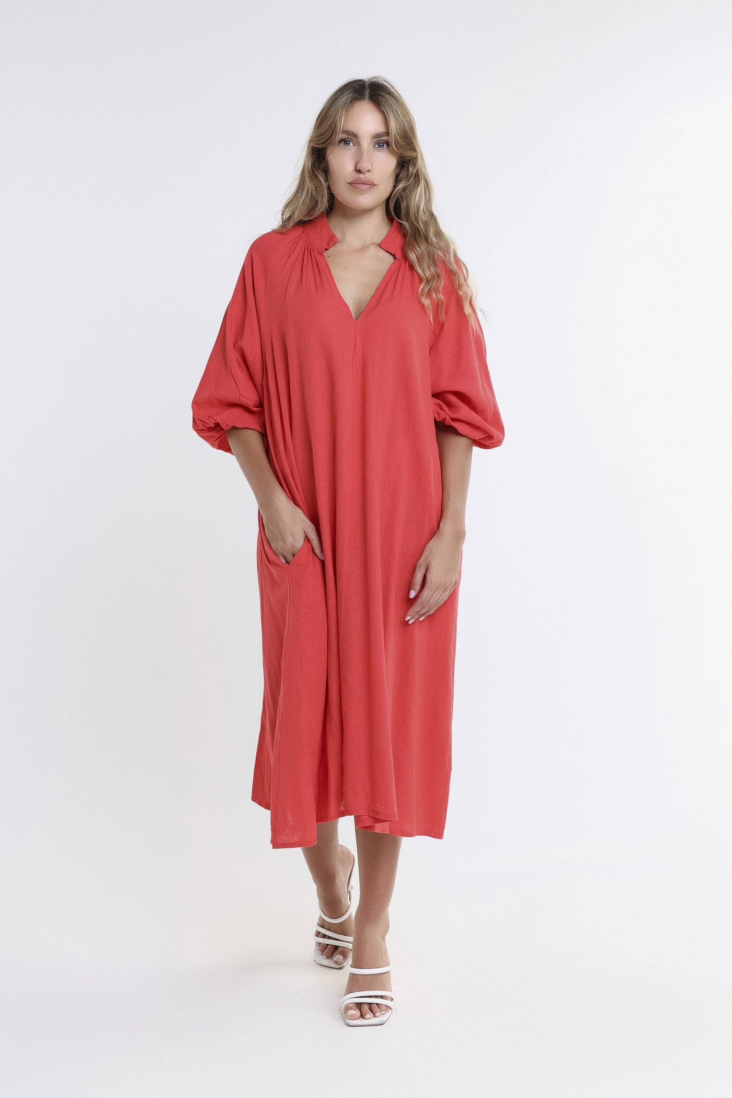 Katrina Blouson Sleeve Linen Dress (DLS103)
