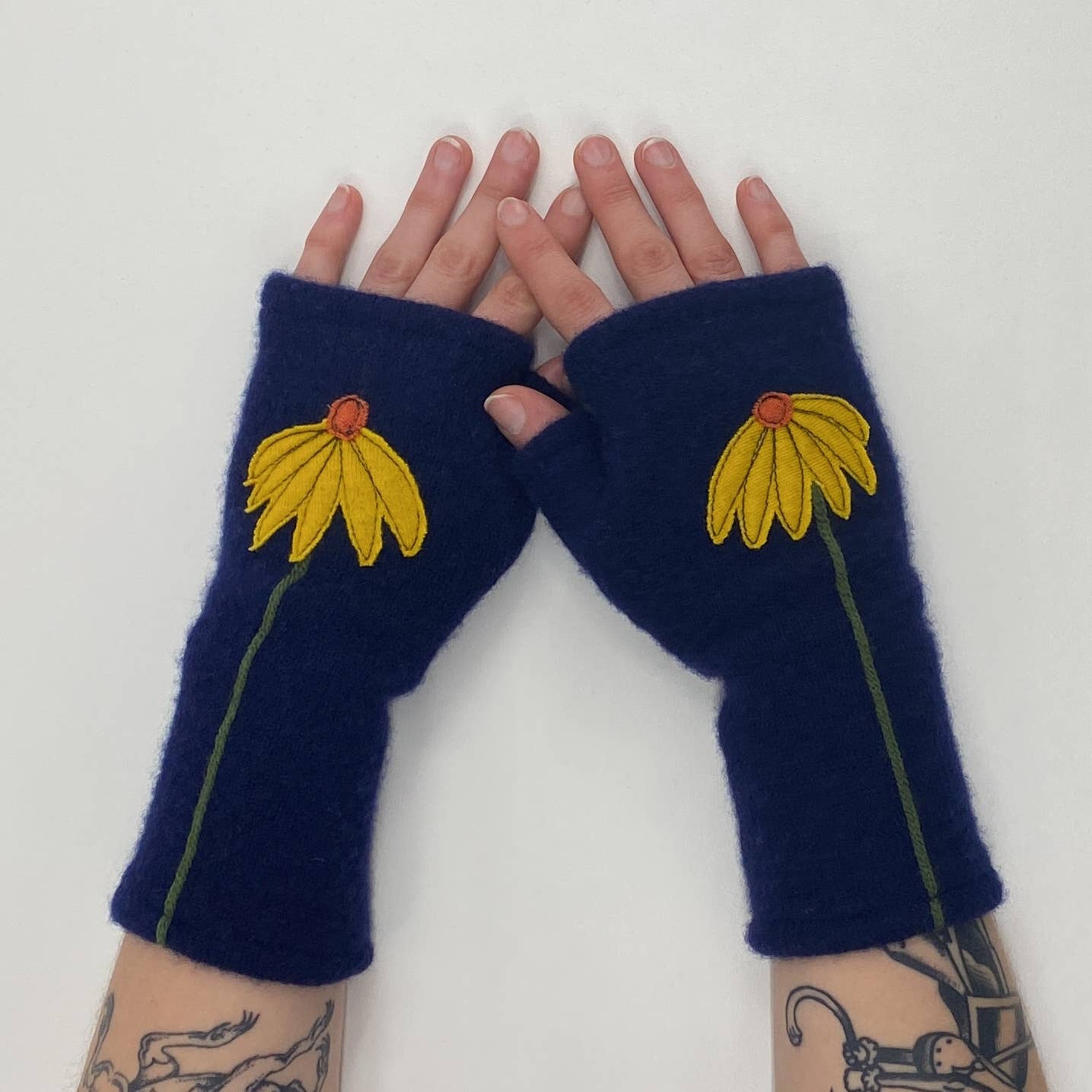 Fingerless Cashmere Gloves-Coneflower