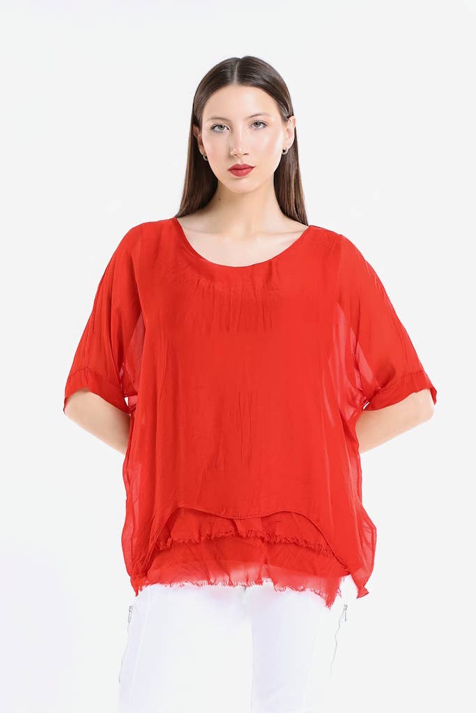 Adriana Silk Double Raw Edge Top (BQ209)
