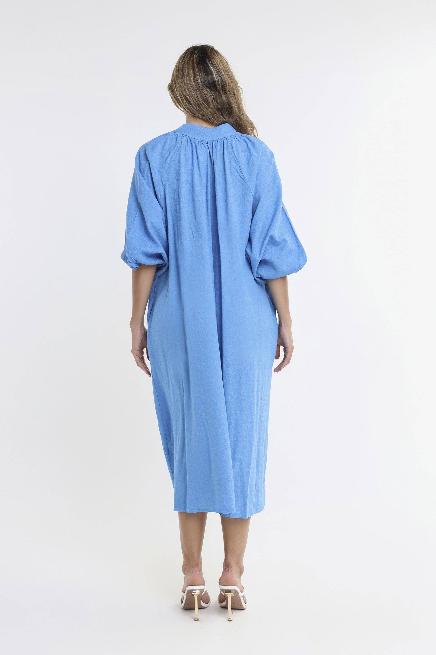 Katrina Blouson Sleeve Linen Dress (DLS103)