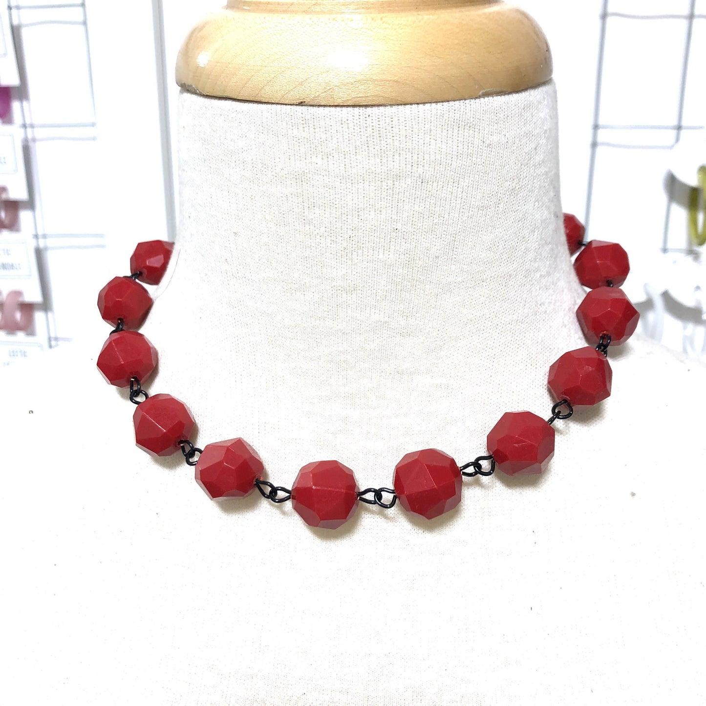 Cherry Red Faceted Bead Amelia Necklace