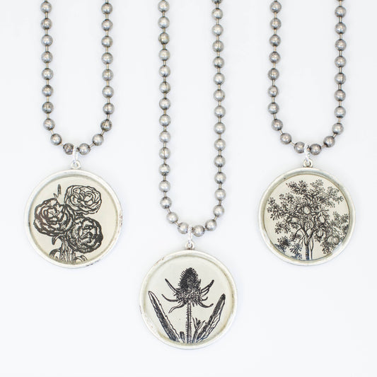 Medium Chunky Silver Necklace - botanical, bird, woodland