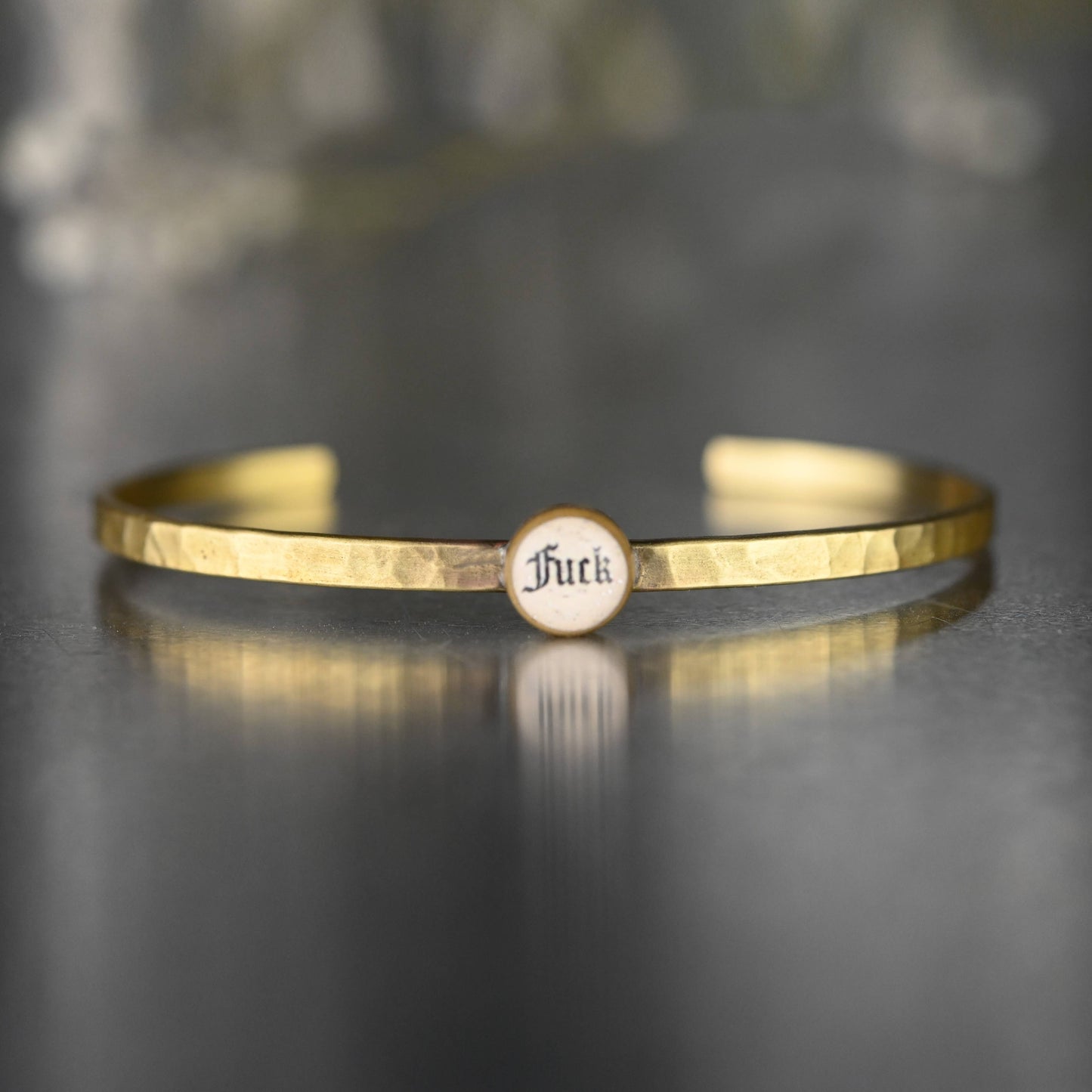 Thin Brass Cuff w/ Picture Image (Fuck)