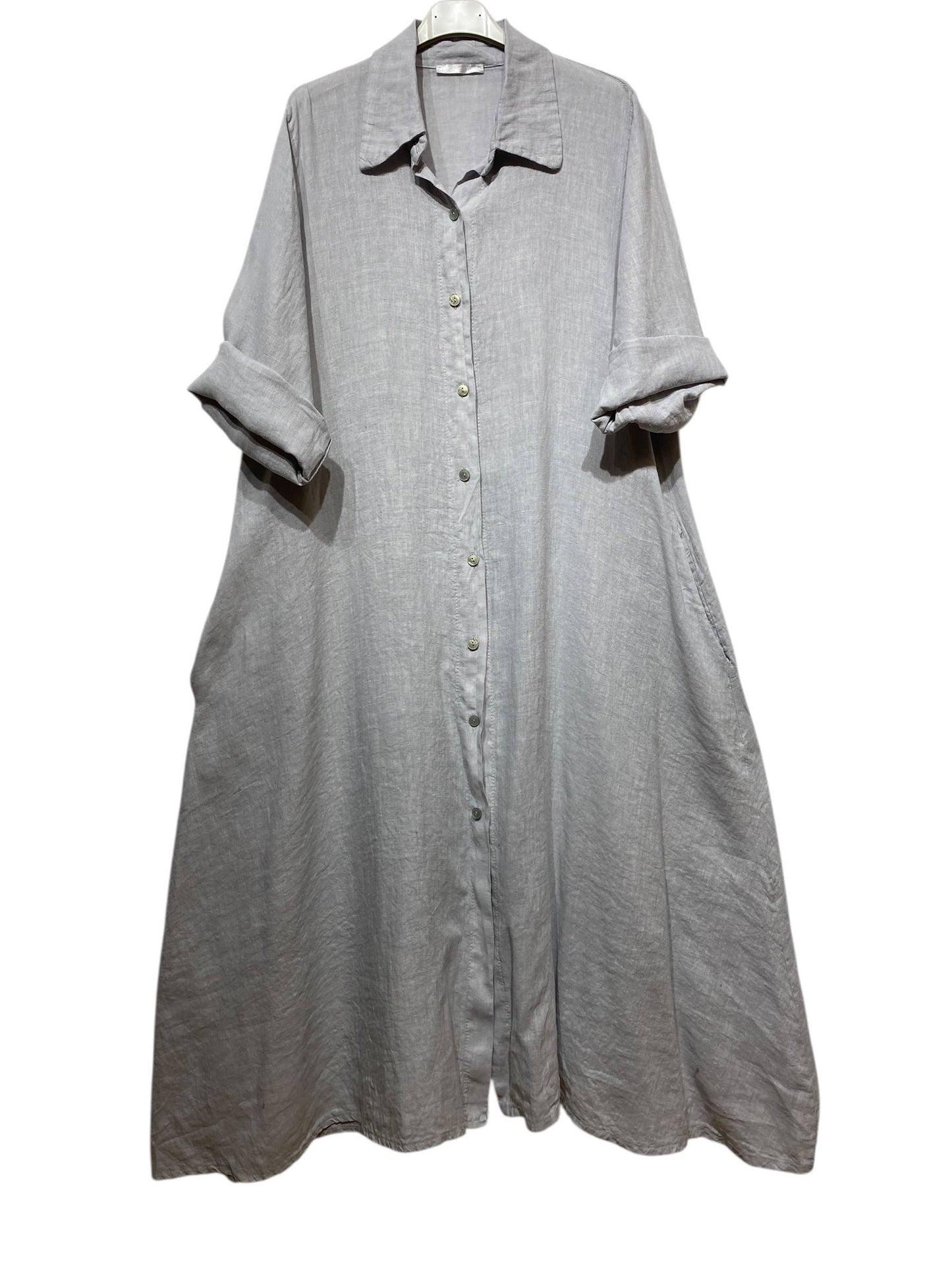 LONG LINEN DRESS WITH POCKETS