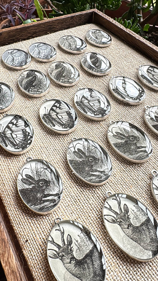 Collar Style Necklace  woodland bird botanical black & white