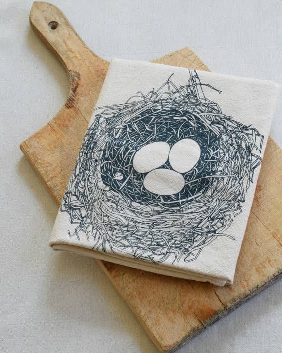 Nest Tea Towel - Organic Cotton - Bird's Nest - Dark Blue