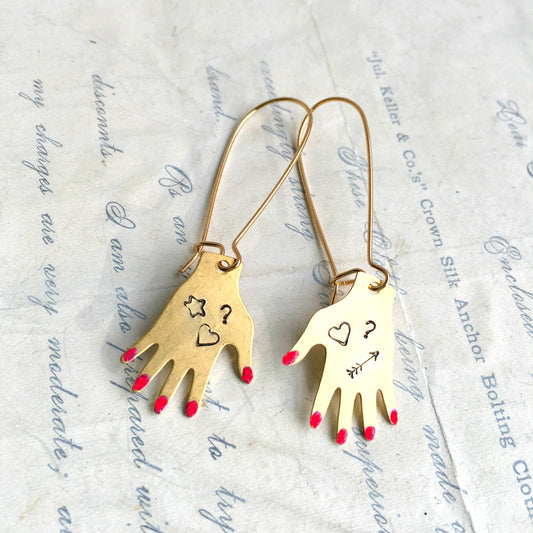 Tattoo Hand Charm Earrings Manicured Hand Whimsical Earrings
