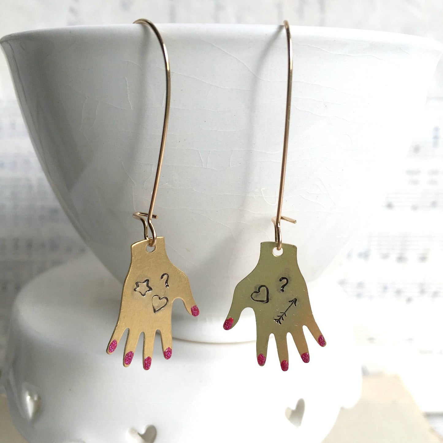 Tattoo Hand Charm Earrings Manicured Hand Whimsical Earrings